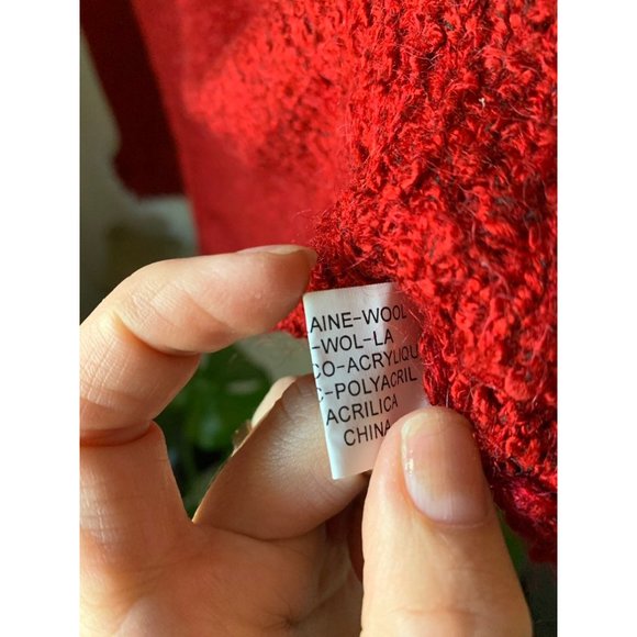 Gorgeous holiday lana wool red fringe turtleneck sweater boutique Christmas - Picture 5 of 11